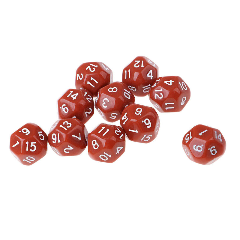 10pcs 16 Sided D16 14mm Acrylic Opaque Dice for Role Playing Game RPG Coffe