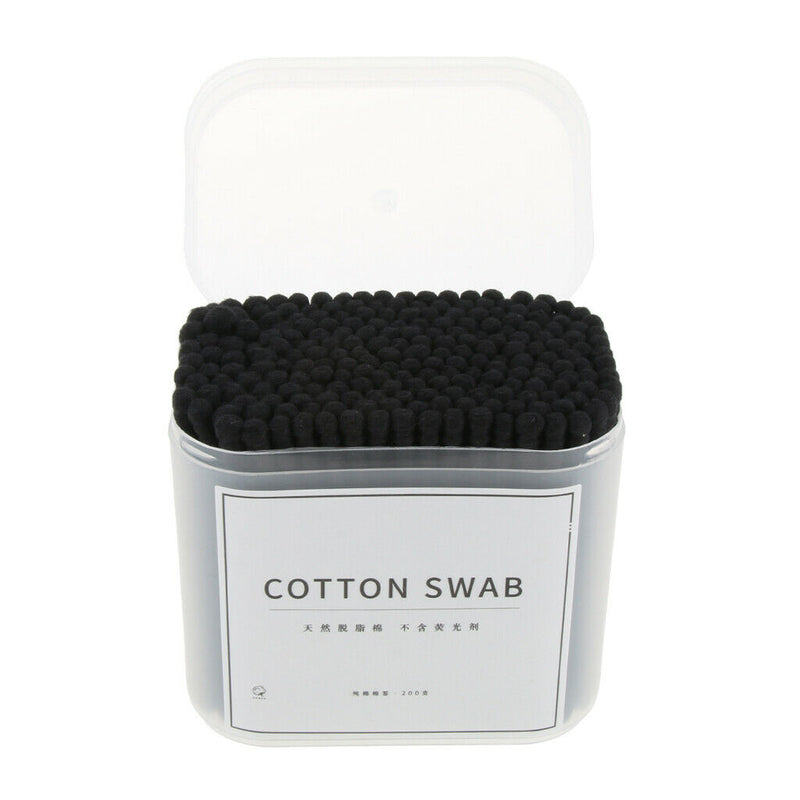 Wooden Charcoal Cotton Swabs - 200 Pack - Double Sided Tips Sticks for Makeup,