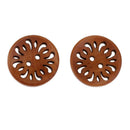 20pcs Brown Carved Flower Wooden Buttons 2 Holes Craft Sewing Cards DIY 23mm