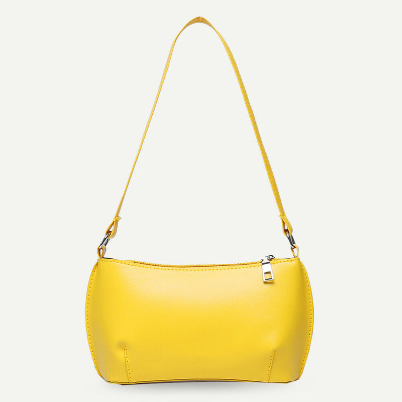 Women Casual Handbag Portable Female Solid PU Totes Shoulder Bag (Yellow)