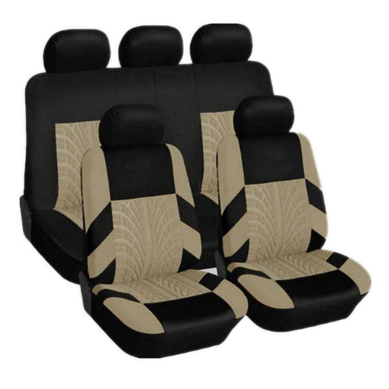 9pcs Car Seat Covers Tire Track Style Auto Styling Seat Protector (Beige)