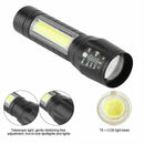 Outdoor T6 COB Flashlight Zoomable LED Torch USB Rechargeable Light Lamp Black