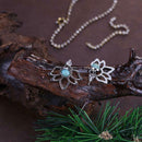 Women Alloy Retro Turquoise Petal Hollowed Leaves Pierced Stud Earrings A