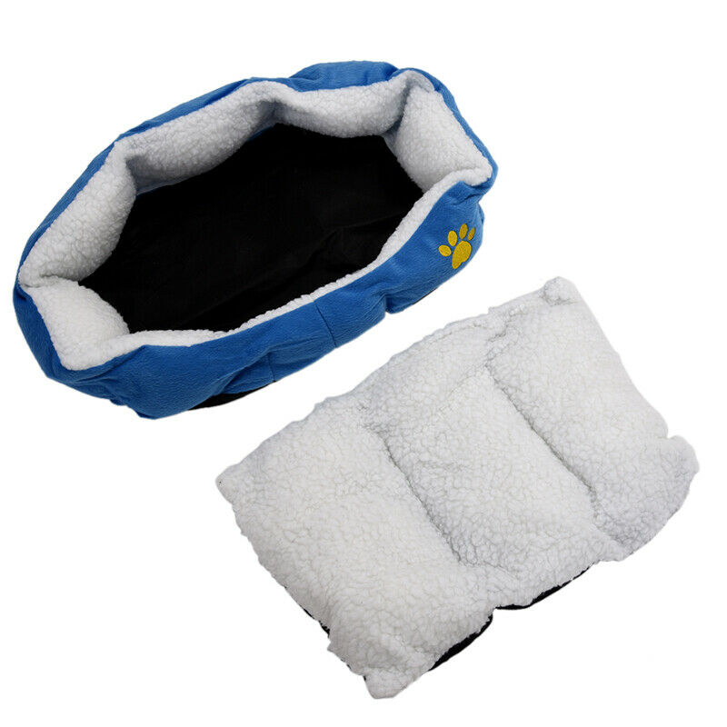 Blue Warm Indoor Soft Fleece Puppy Pets Dog Cat Bed House Basket With Mat w W9X1