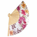 Chinese Japanese Fold Red Floral Fabric Bamboo Asian Folding Fan