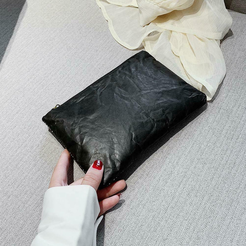 Retro Eco-Friendly Female Solid Color Clutch Women Tide Makeup Bags (Black) A
