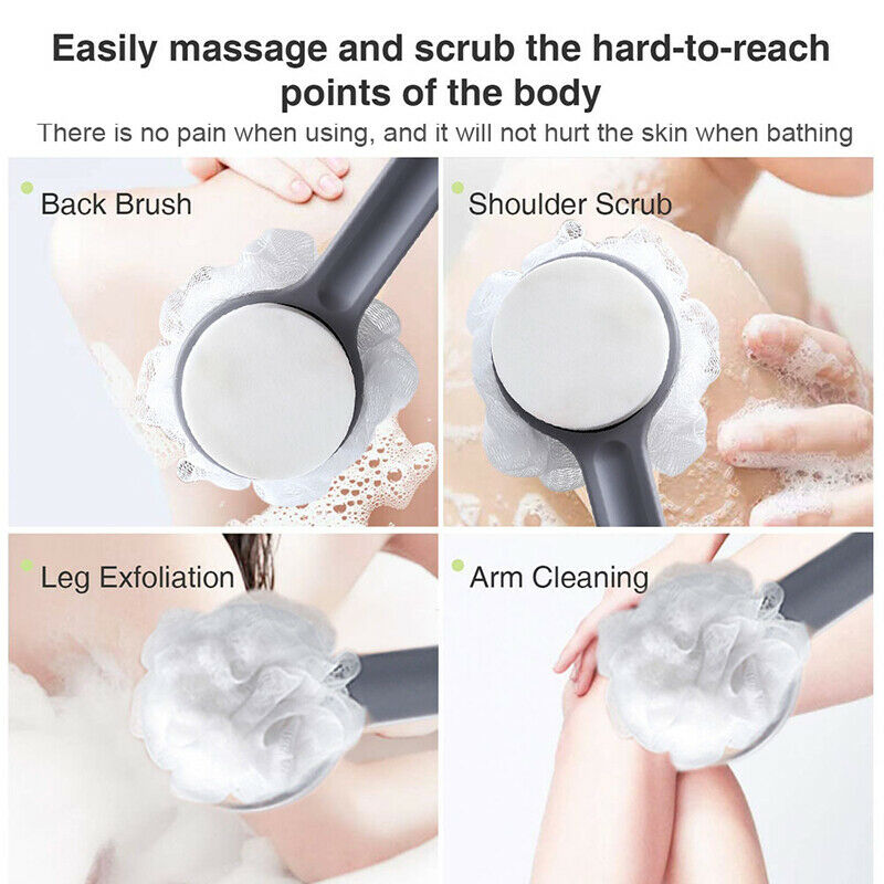 Sided Long Handle Body Shower Back Brush Skin Massage Scrubber Bath Sponge T Hn