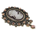 Oval Pattern Hollow Alloy Brown Rhinestone Palace Women Portrait Brooch Pin