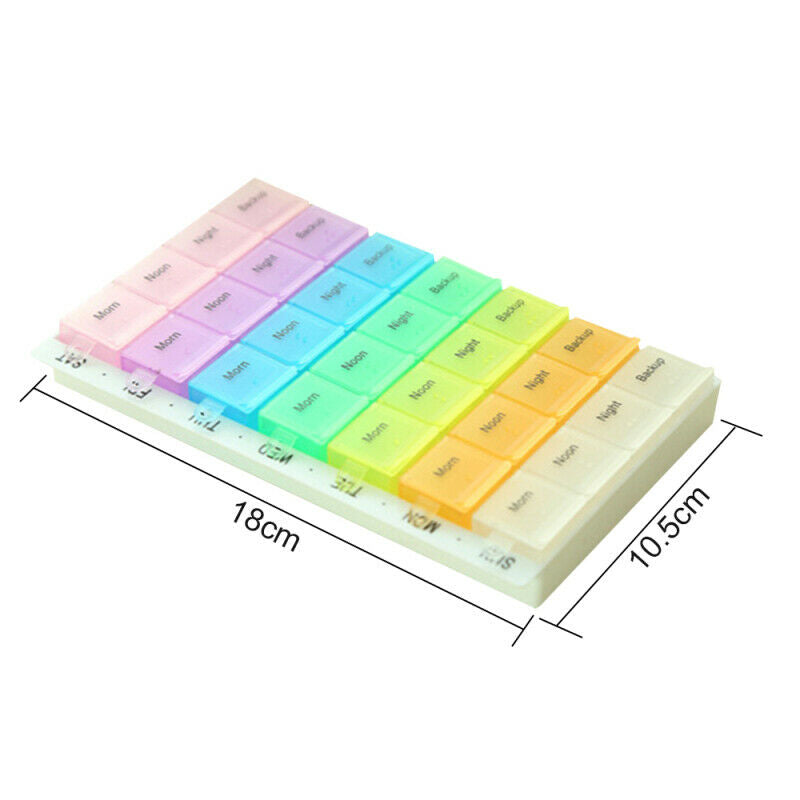 2pcs Medicine Organizer Rainbow Weekly Pill Box Storage Container 7 Day C GAB