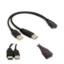 Black USB 3.0 Female to Dual USB Male Extra Power Data Y Extension Cable for