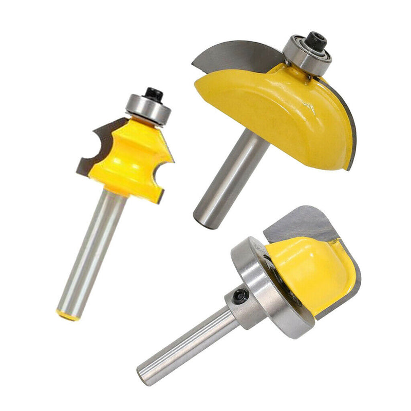 3Pcs Woodwork Cutter Power Tools Bullnose Router Bits 1/4 Shank + Finger Joint