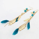 Bohemian style earrings Alloy leaves feathers tassel long pendant national