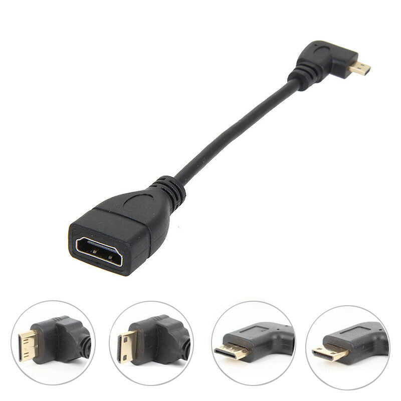 Right Angle HDMI Male D Mini To HDMI Female A Convertor Adapter Cable 1080P