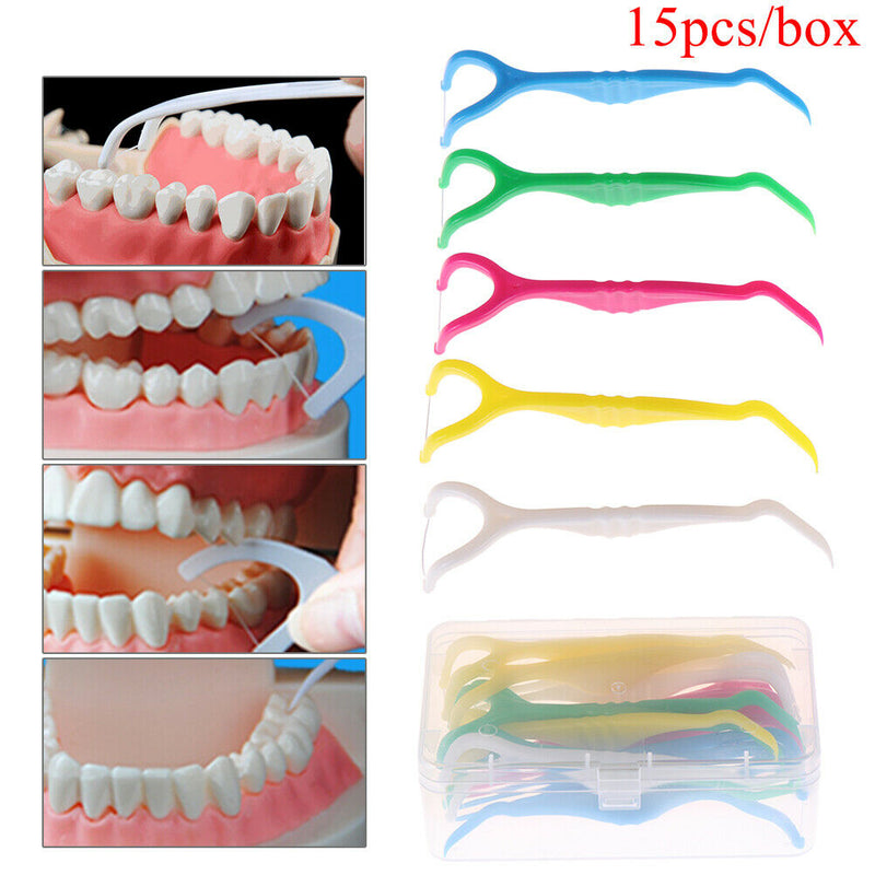 15Pcs random color durable y shape dental floss holder dental care flossing t FT