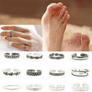 12PCS/Set Celebrity Jewelry Retro Adjustable Cuff Toe Finger Foot Midi Ring