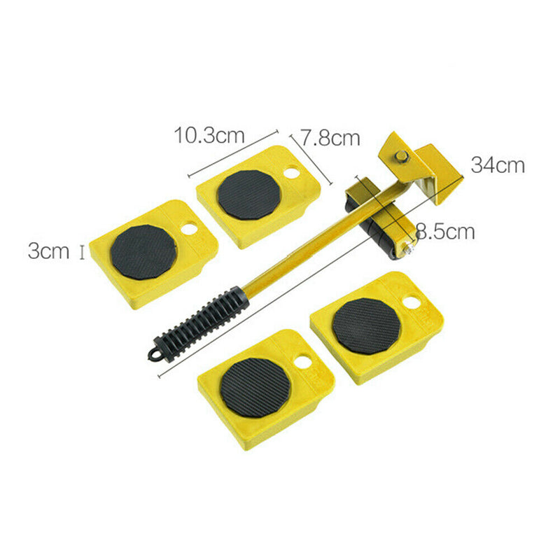 5pcs Furniture Mover Set Home Transport Heavy Object Moving Lifter (Yellow)