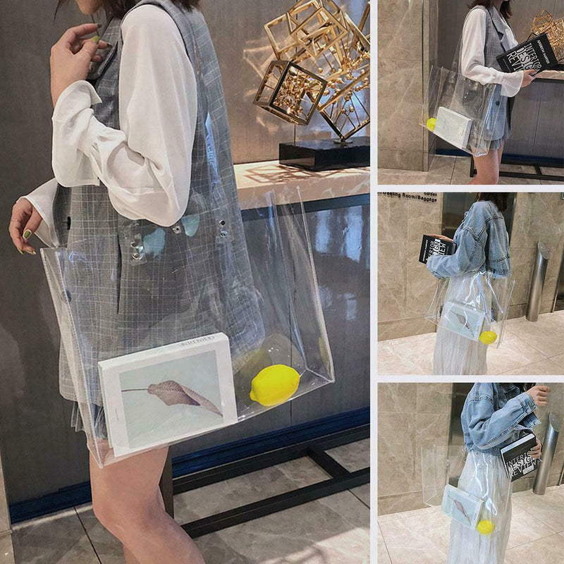 Women PVC Transparent Totes Handbags Clear Shoulder Shopping Beach Bags Tote