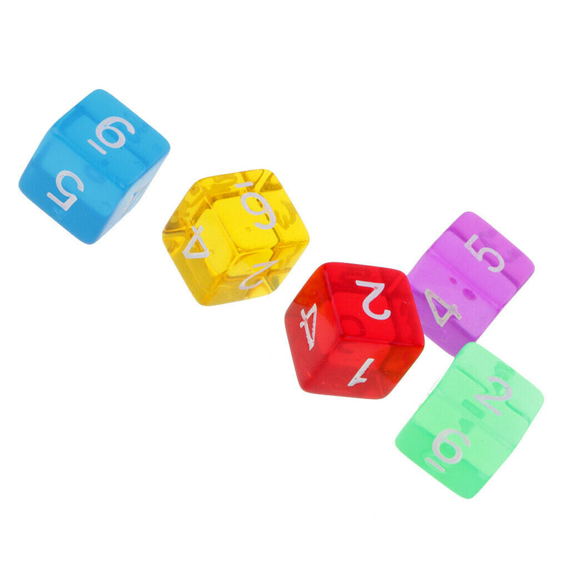 Bag Of 50 Transparent Dice Pieces Set Of 5 Colors Of 16mm Board Games