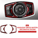 Red Carbon Fiber Headlight Switch Button Trim Stickers for Ford Mustang 15-19