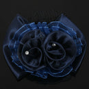Women Dark blue double flower butterfly knot cover Hair clip with hairnet n N1E5