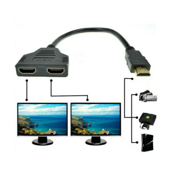 1080P HDMI Port Male to 2 Female 1 In 2 Out Splitter Cable Adapter Converte P9F9