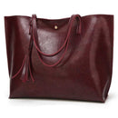 Women'S Soft Leather Tote Shoulder Bag From Tassel Handbag(Red Wine)