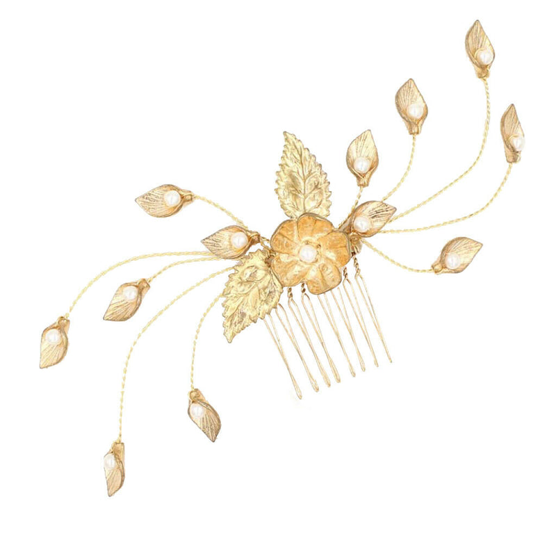 Bridal Leave Pearls Hair Comb Clip Wedding Headpiece Party Prom Hair Jewelry