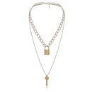 Double Layer Key Pad Lock Long Chain Pendant Choker Necklace  Punk Jewelry JR