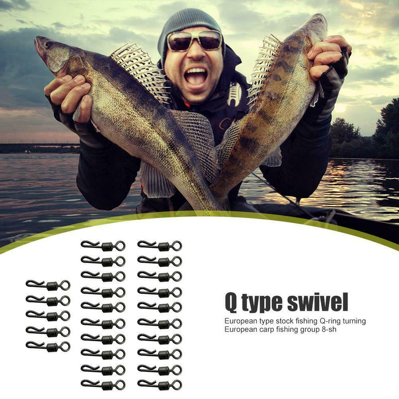 25pcs Black Q-Shaped Quick Change Swivels Fishing Terminal for Carp Fishing