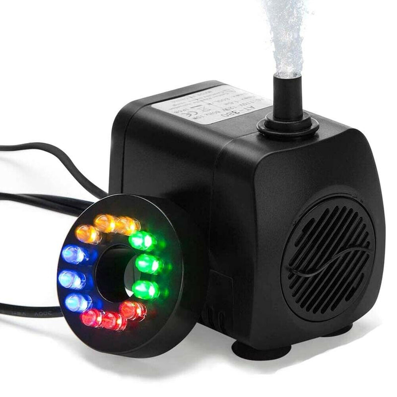 12 LED Light 15W Aquarium Fountain Pump Fish Tank Submersible Water Pump