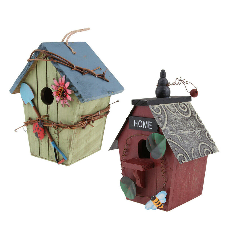 2Pcs Wooden Bird House, Birdnest, Weatherproof Country House Design for Easy