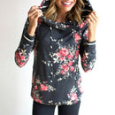 Womens Dark Gray Pullover Long Sleeve Floral Hoodies Coat Sweatshirt W/ Pocket