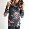 Womens Dark Gray Pullover Long Sleeve Floral Hoodies Coat Sweatshirt W/ Pocket