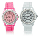 Pink Gel Silicone Crystal Girl Lady Jelly Sport Wrist Watch Gifts Fashion Luxury