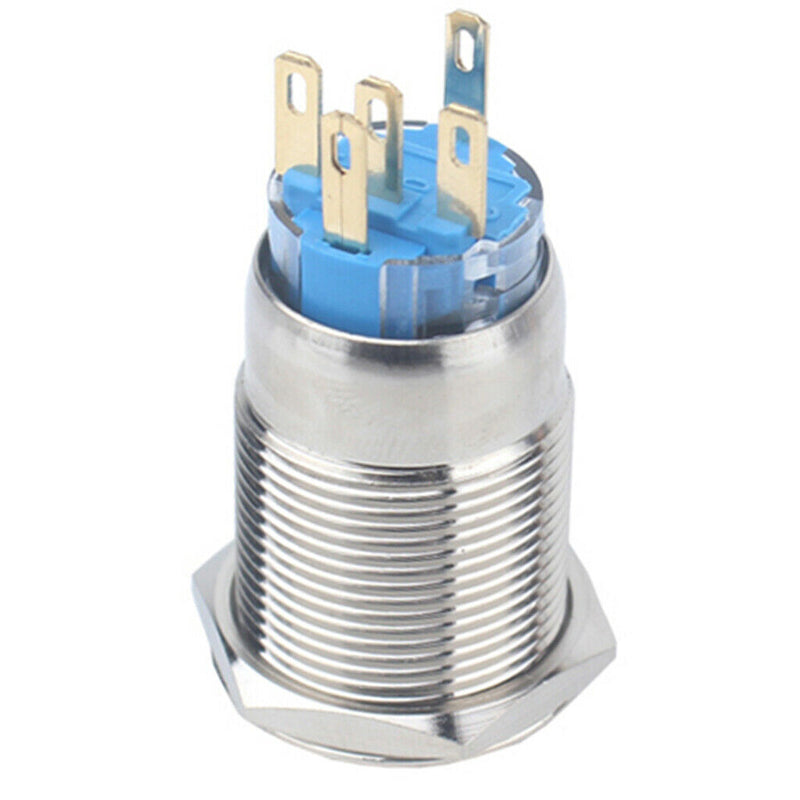 12V Stainless Steel Resetable Push Button Switch Blue Ring LED Light