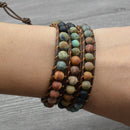 6MM Matte Stone Woven Multilayer Agate Leather Wrap Jewelry Bracelets