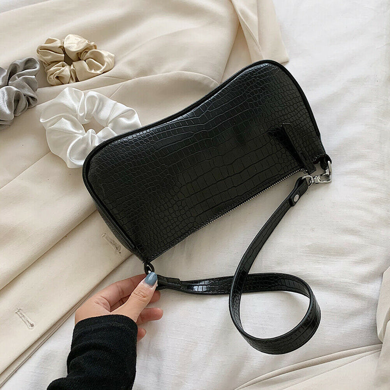 Women Totes Bags Alligator PU Elegant Shopping Shoulder Handbag (Black)