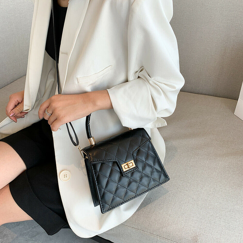 Lattice Pattern PU Women Shoulder Bags Elegant Crossbody Handbags (Black)