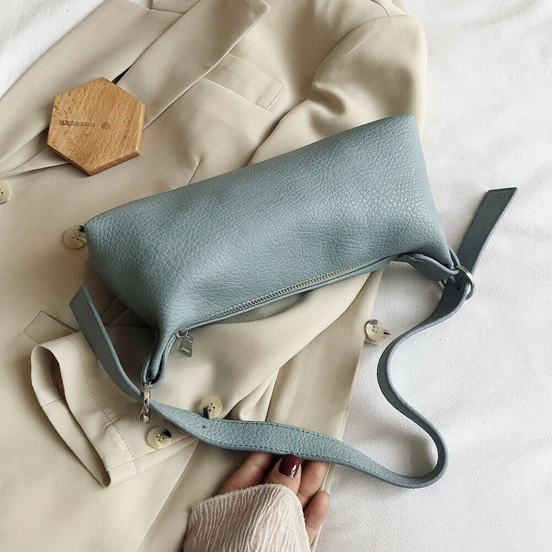 Elegant Women Solid Hobo Shoulder Bag Leather Armpit Sling Handbags (Blue) A