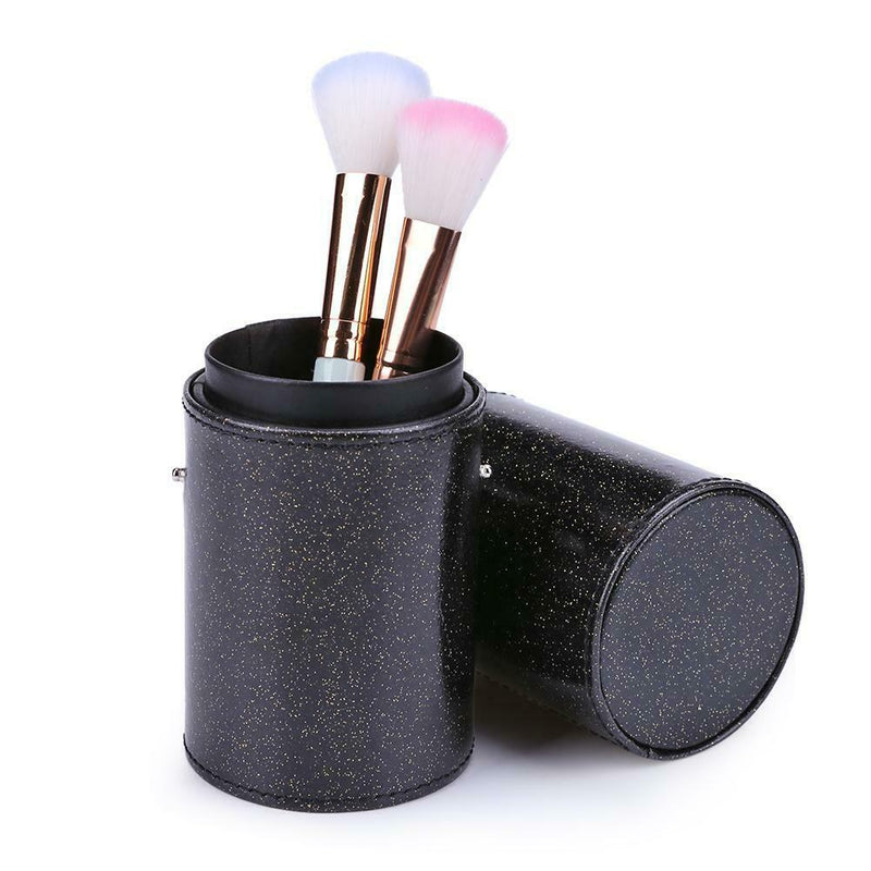 Portable PU Leather Cosmetic Storage Box Makeup Pen Brush Cup (S Black) A