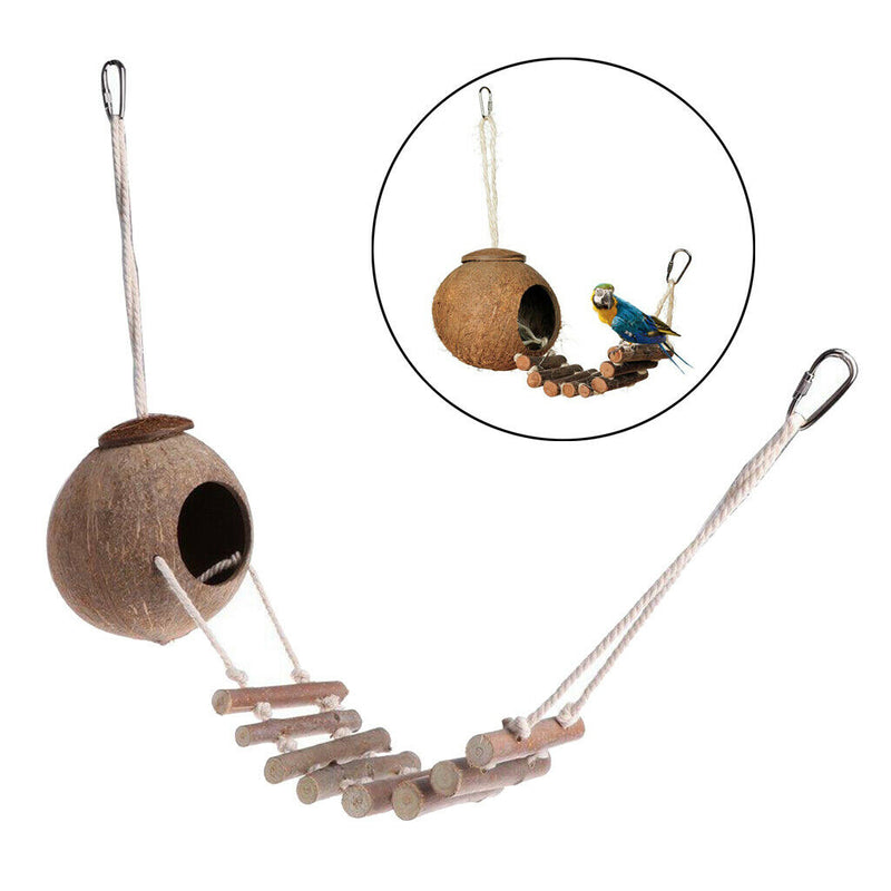 Natural Coconut Shell Pet Bird Nest Hut Cage Feeder for Parrot Parakeet