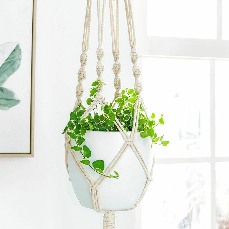 Braid Plant Hanger Indoor Outdoor Hanging Planter Basket Cotton Rope 4 Legs