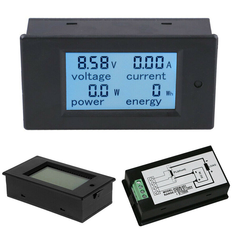 DC 6.5~100V LCD Digital Combo Panel Volt Amp Power Watt Meter Safe Monitor 50A