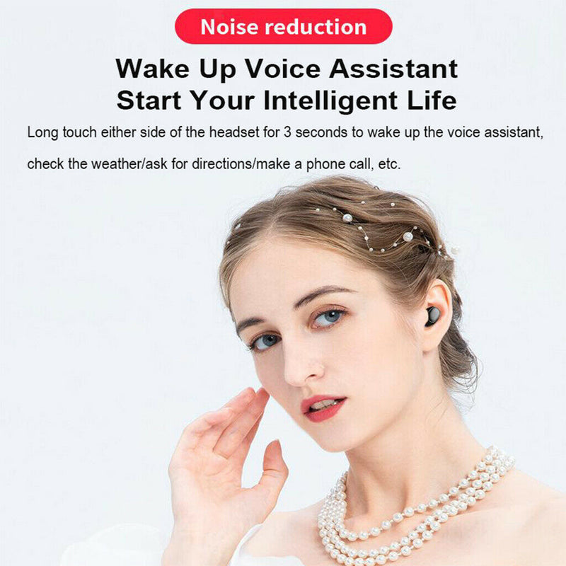 Waterproof Bluetooth 5.0 Headset TWS Wireless Earphones Stereo Earbuds White