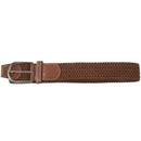 Men Leather Braided Elastic Stretch Metal Buckle Belt Waistband Brown