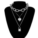 Punk Lover'S Lock Pendant Choker Necklace Boho Clavicle Golden Thick Chain