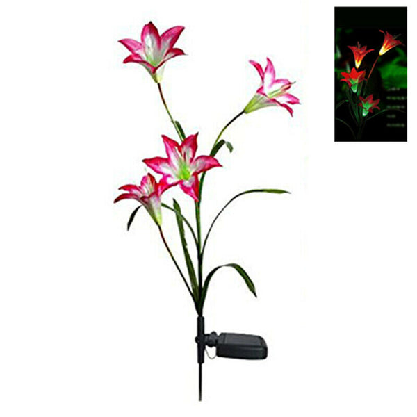 Solar Powered Energy Saving LED Color Changing Red Lily 4X Flowers Garden L O5W5