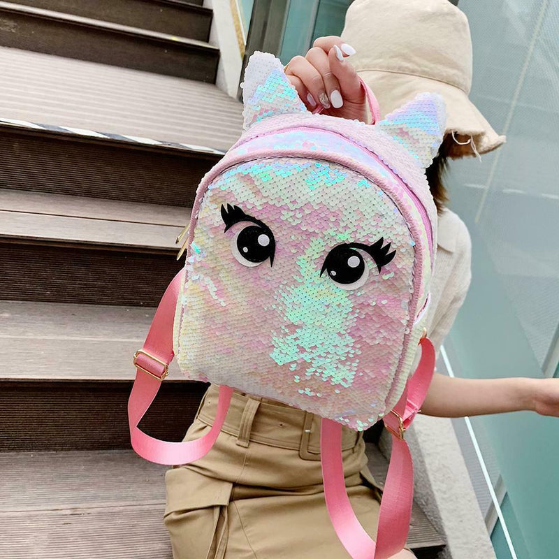 Eyes Print Small Backpacks Women Sequins Shoulder School Bags (Light Pink)