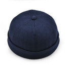 Mens Chinese Style Skullcap Sailor Cap Rolled Cuff Brimless Beanie Hat Navy