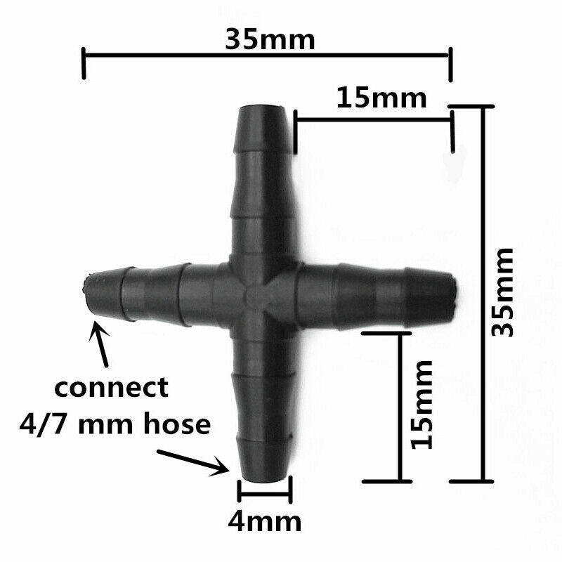 30 Pcs Hose Cross Straight Connector For 4/7 mm Hose 1/4 Inch Barb Barbed C